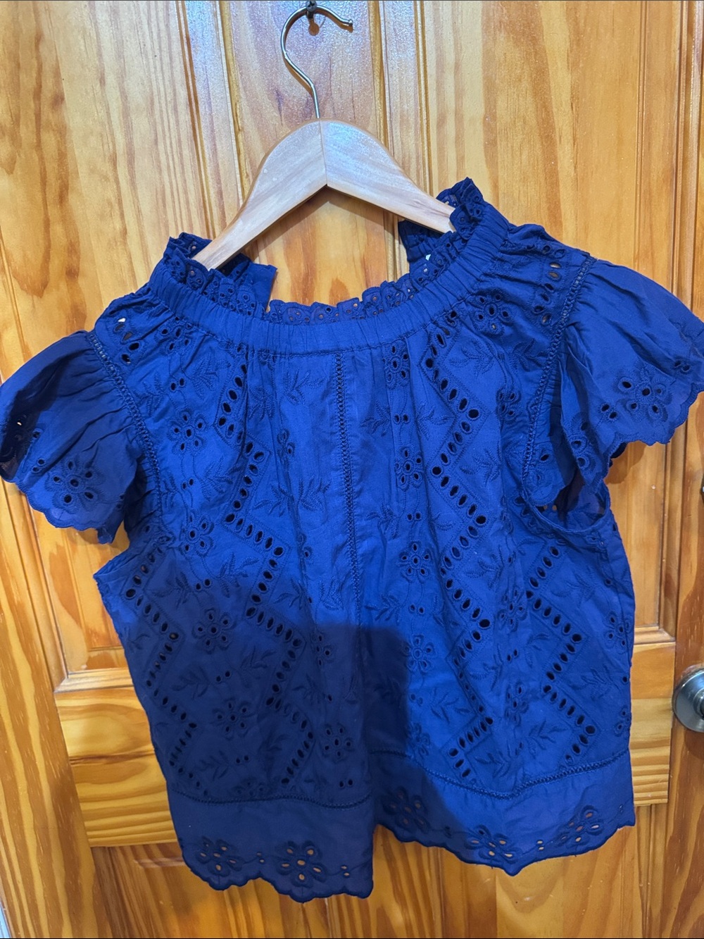 Jennifer Behr Navy Blue Eyelet Peasant Blouse